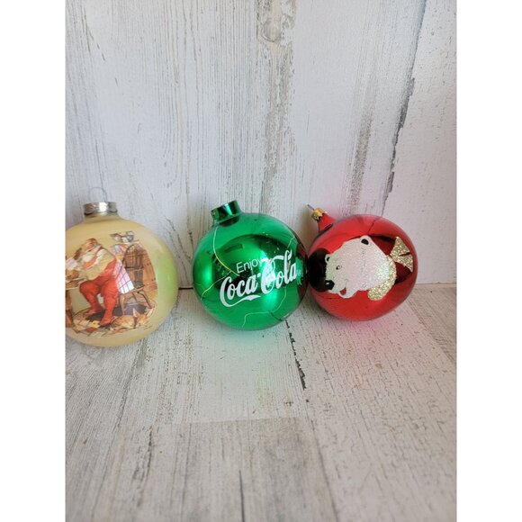 Vintage AS IS glass ball coke cola polar bear ornament Xmas set unique - Picture 1 of 16